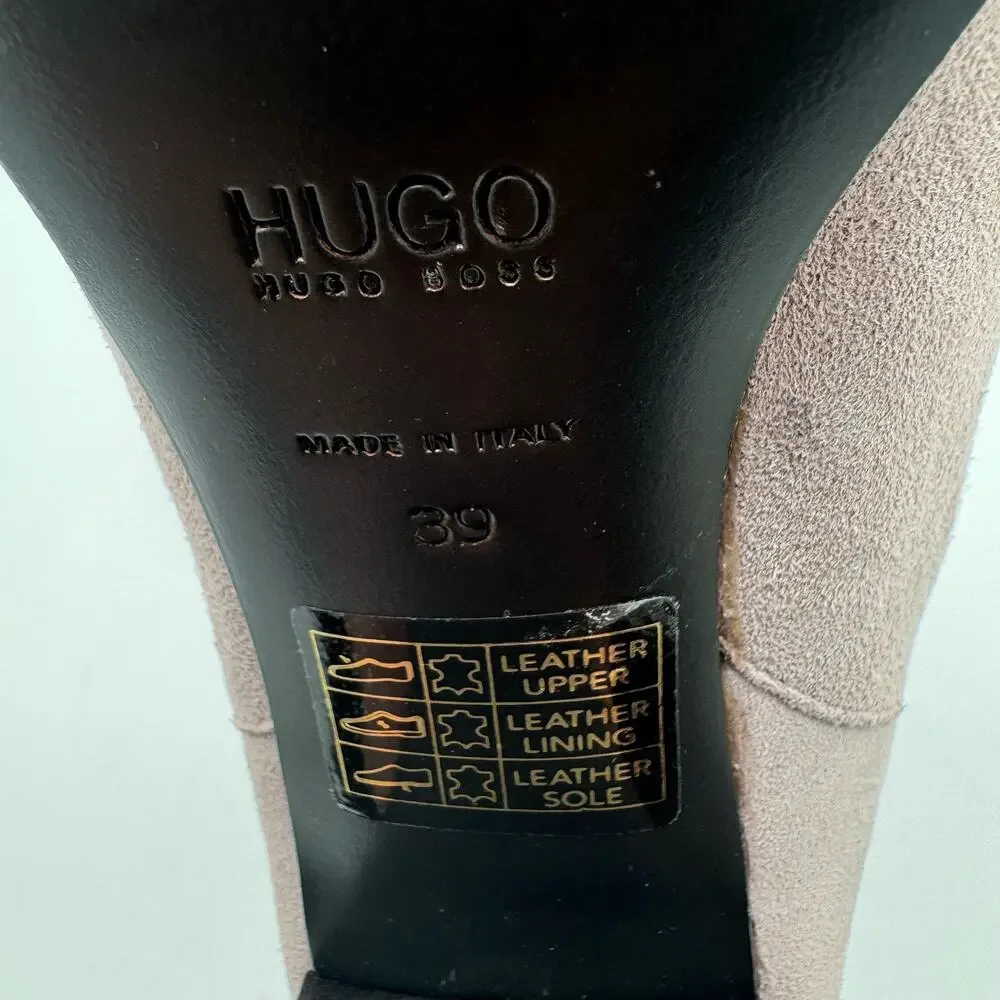 Hugo Boss Italian Suede Leather Crochet Lavender Pull On Designer Boots EU39